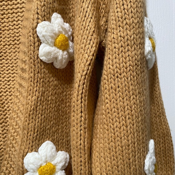 Women's Brown Knit Sweater with Floral Accents - Picture 2 of 4